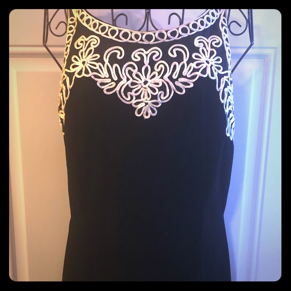 Black velvet dress with white corded bodice